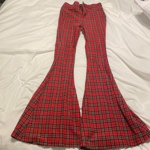Red Plaid Wide Leg Pants